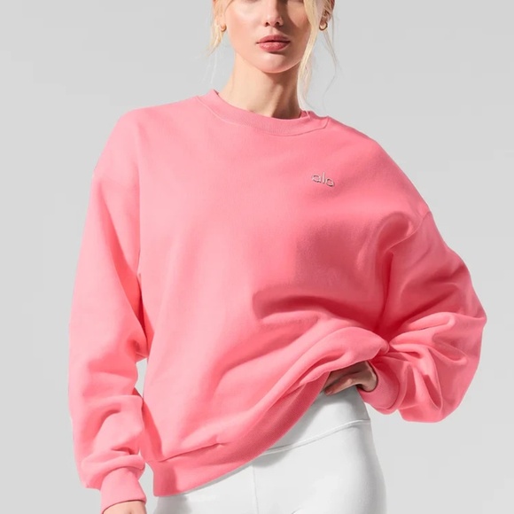Alo Yoga Accolade Crew Neck Pullover in Neon Bubblegum Size S Small NEW - Picture 2 of 4
